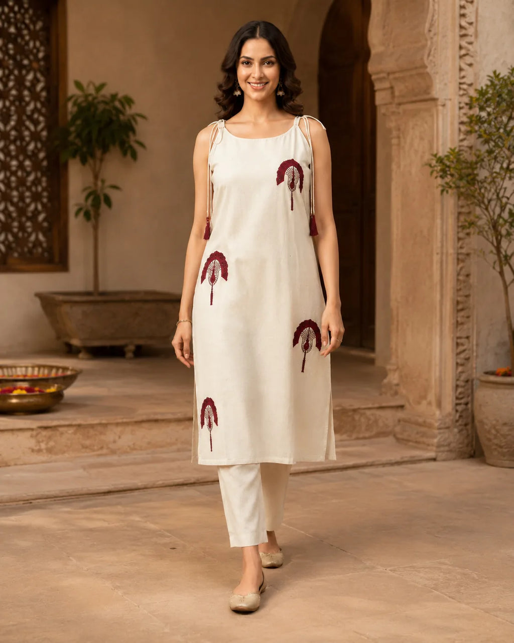Ruhani Ivory Embroidered Spaghetti Kurta Set - image 2