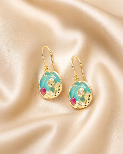 Aqua Rose Bloom Earrings - image 2