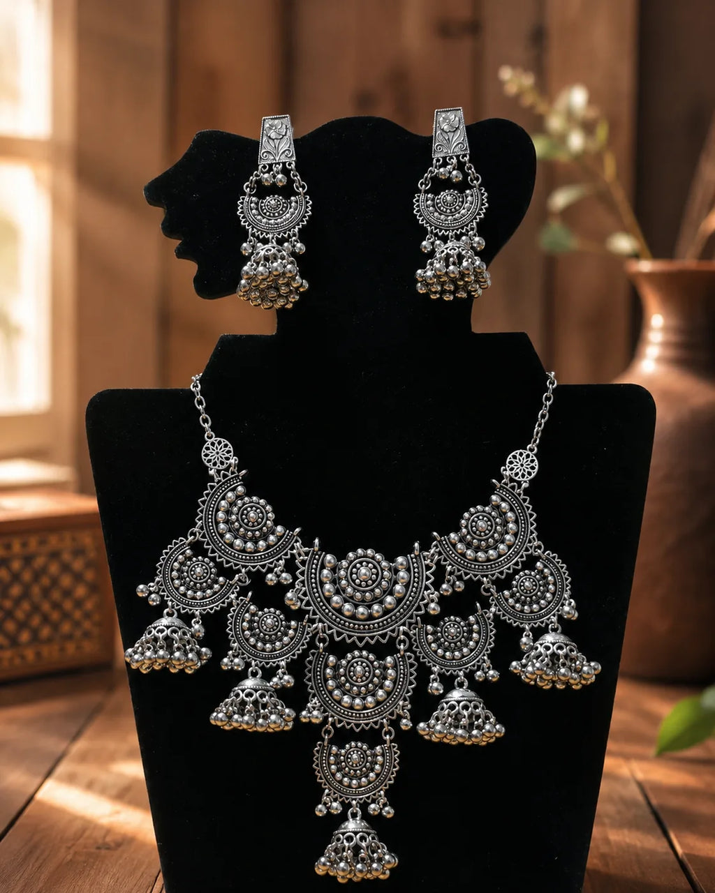 Royal Oxidized Jhumka Necklace Set - image 3