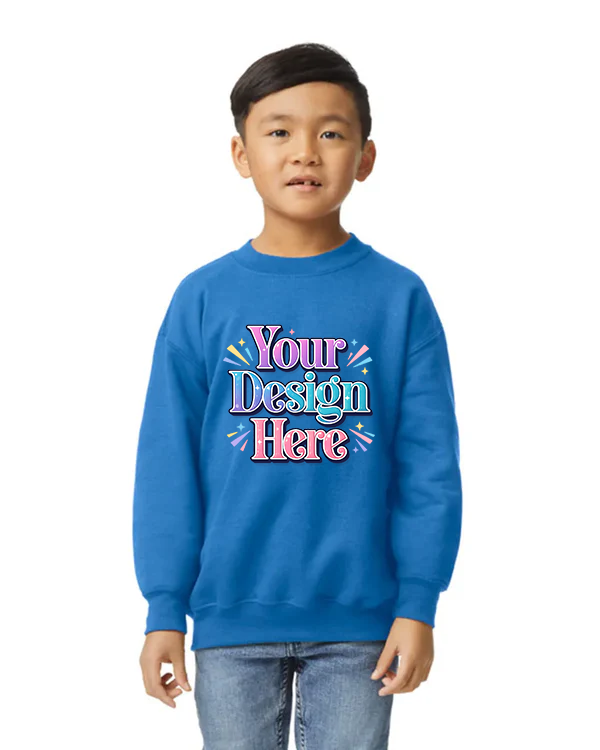 Custom Gildan 18000B - Youth Sweatshirt Crewneck blank garment in Royal