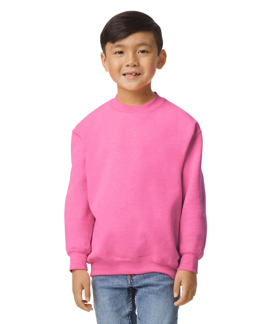 Custom Gildan 18000B - Youth Sweatshirt Crewneck blank garment in Safety Pink