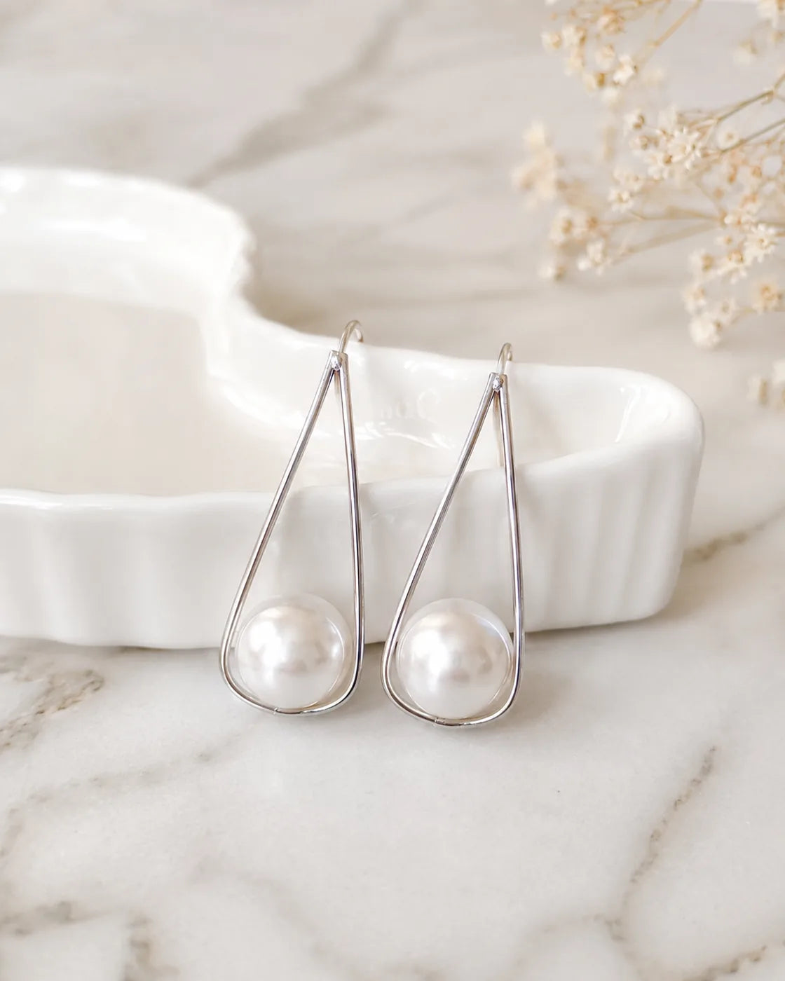 Silver Pearl Teardrop Earrings - image 2