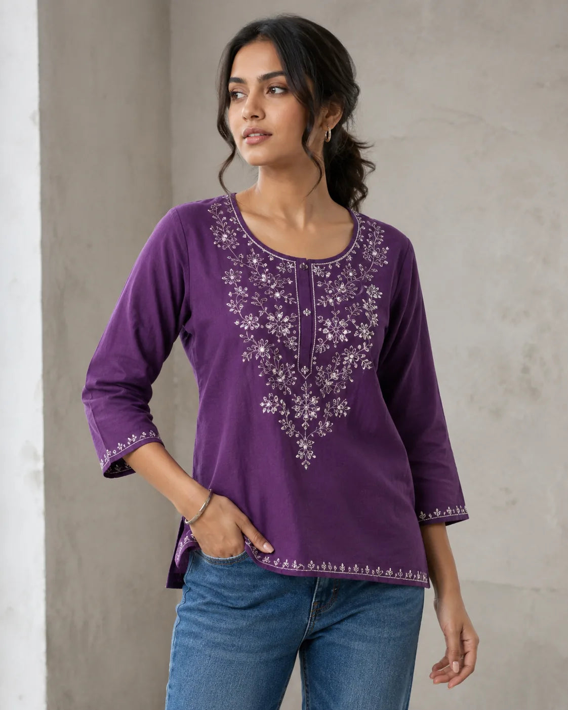 Zariya Lucknowi Embroidered Cotton Flex Top - image 3