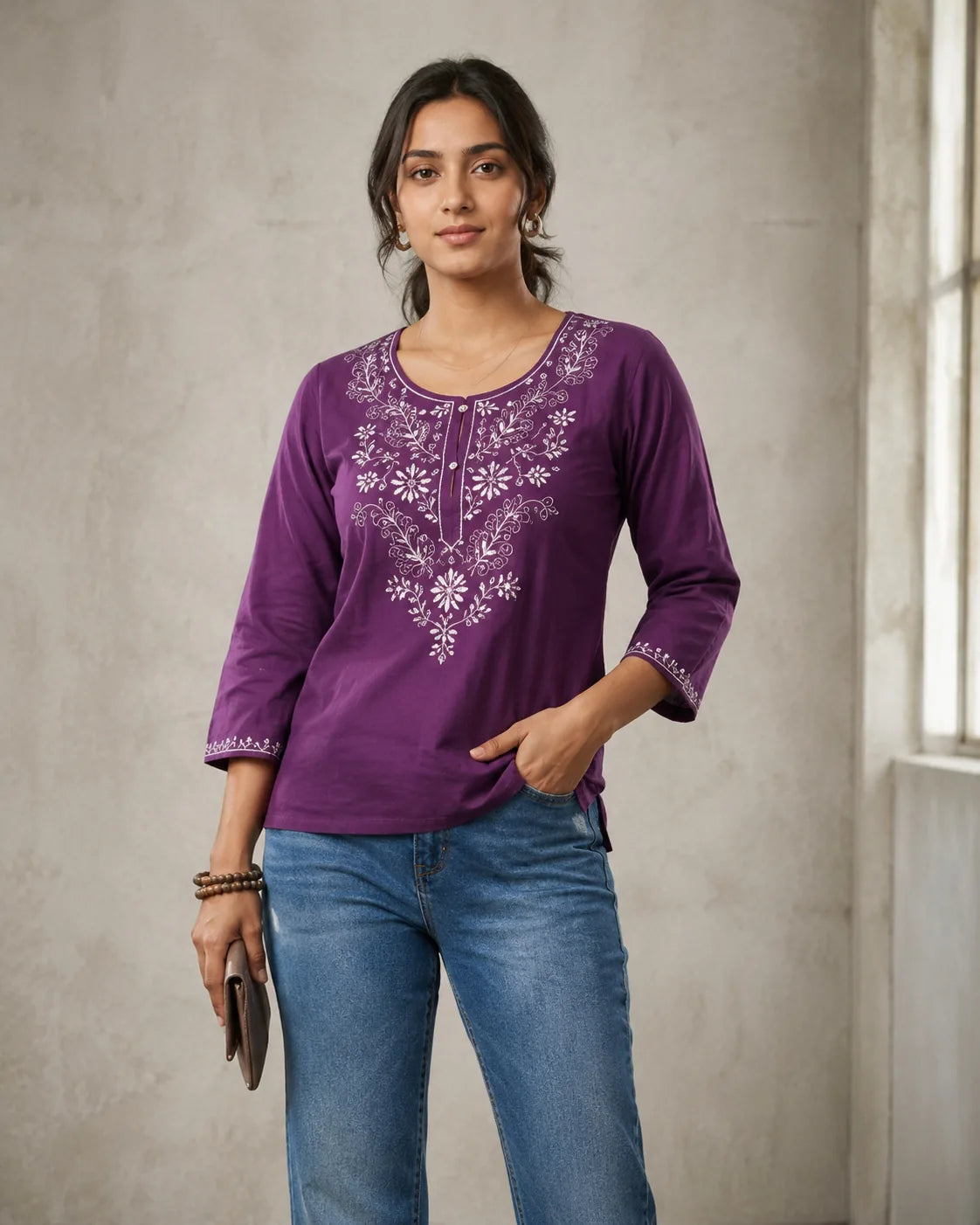 Zariya Lucknowi Embroidered Cotton Flex Top