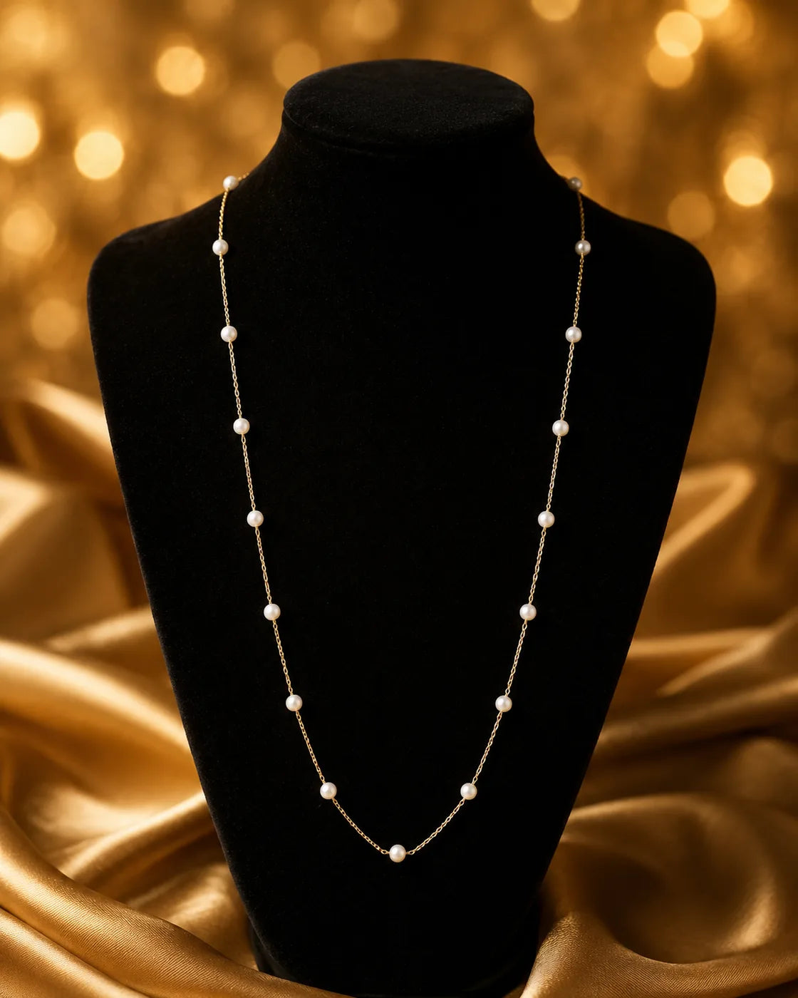Golden Pearl Chain Necklace - image 2