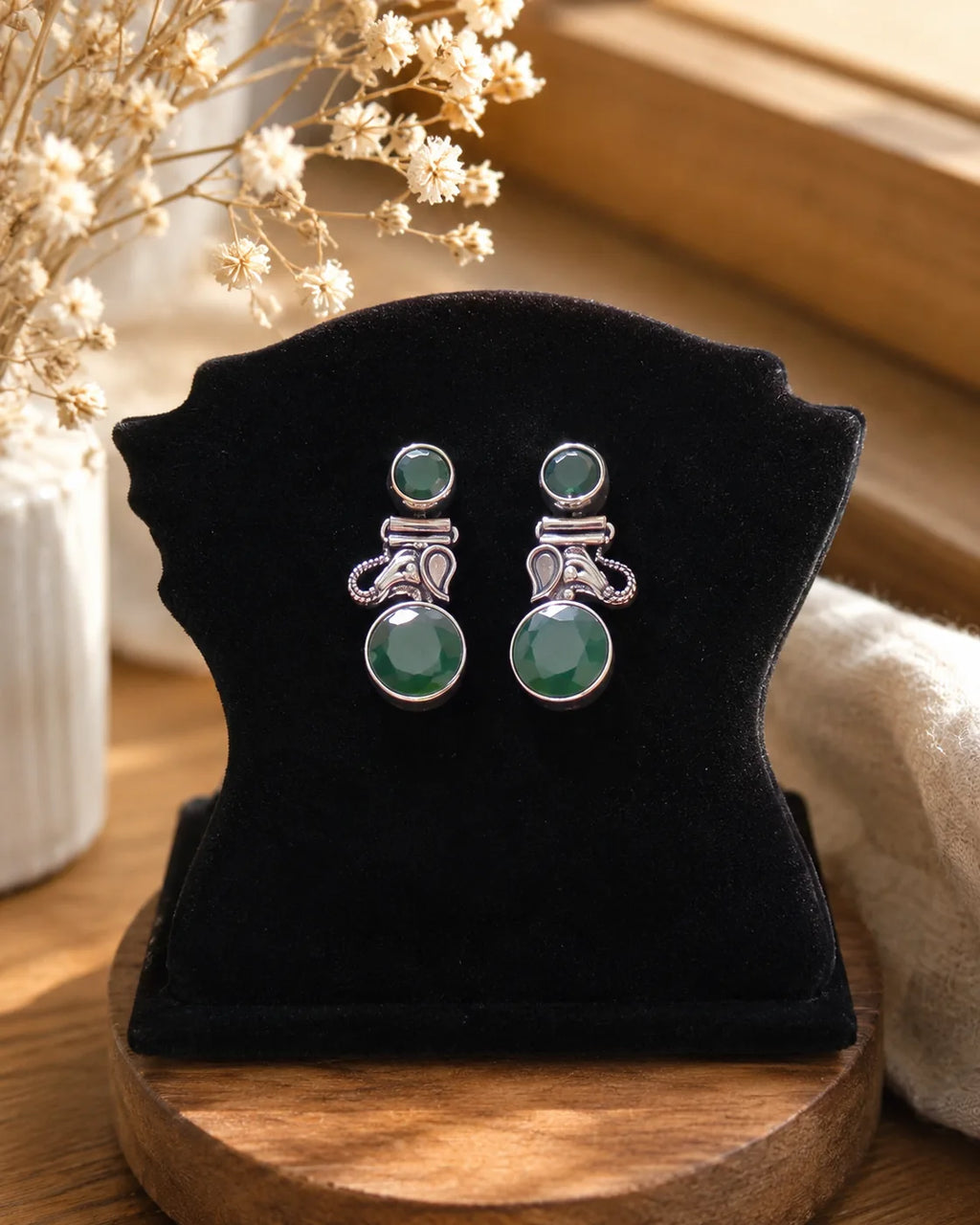 Emerald Glow Silver Earrings - image 3