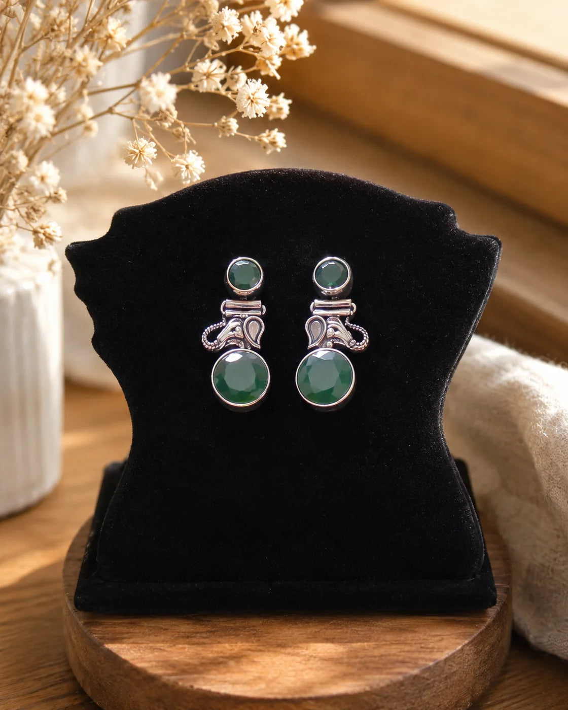 Emerald Glow Silver Earrings - image 3