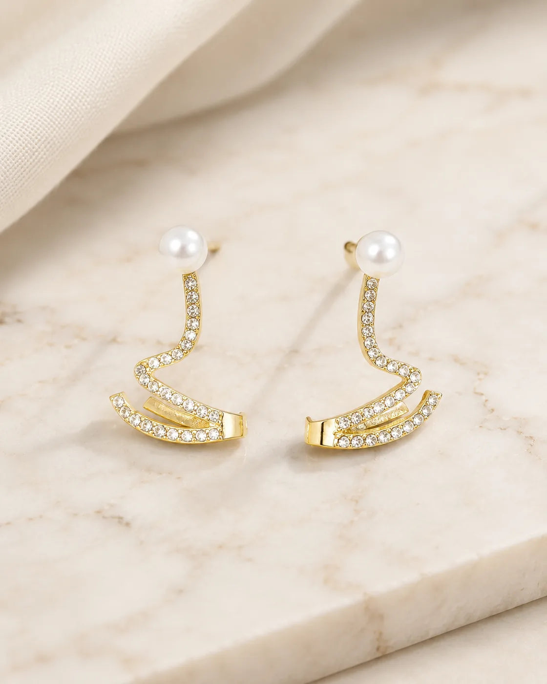 Pearl Curve Stud Earrings - image 2