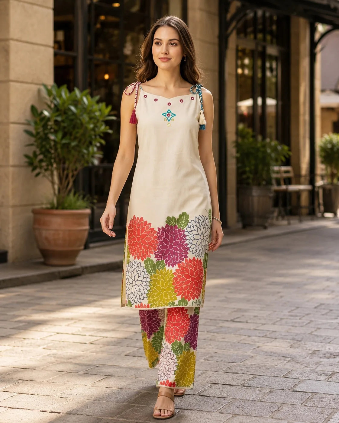 Gulbahar Mirror-Work Khadi Cotton Palazzo Set - image 2