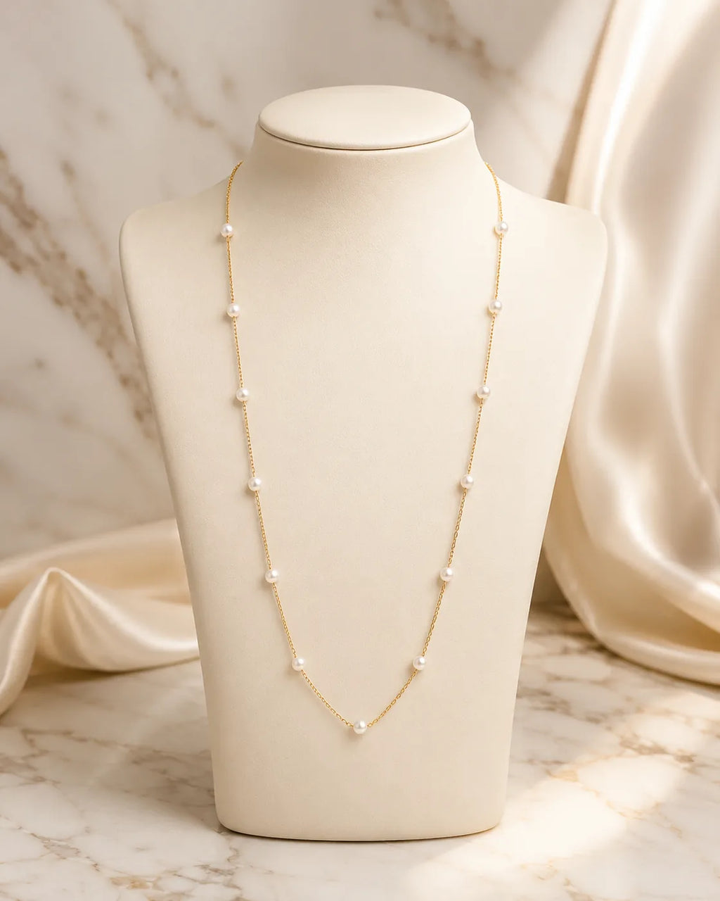 Golden Pearl Chain Necklace