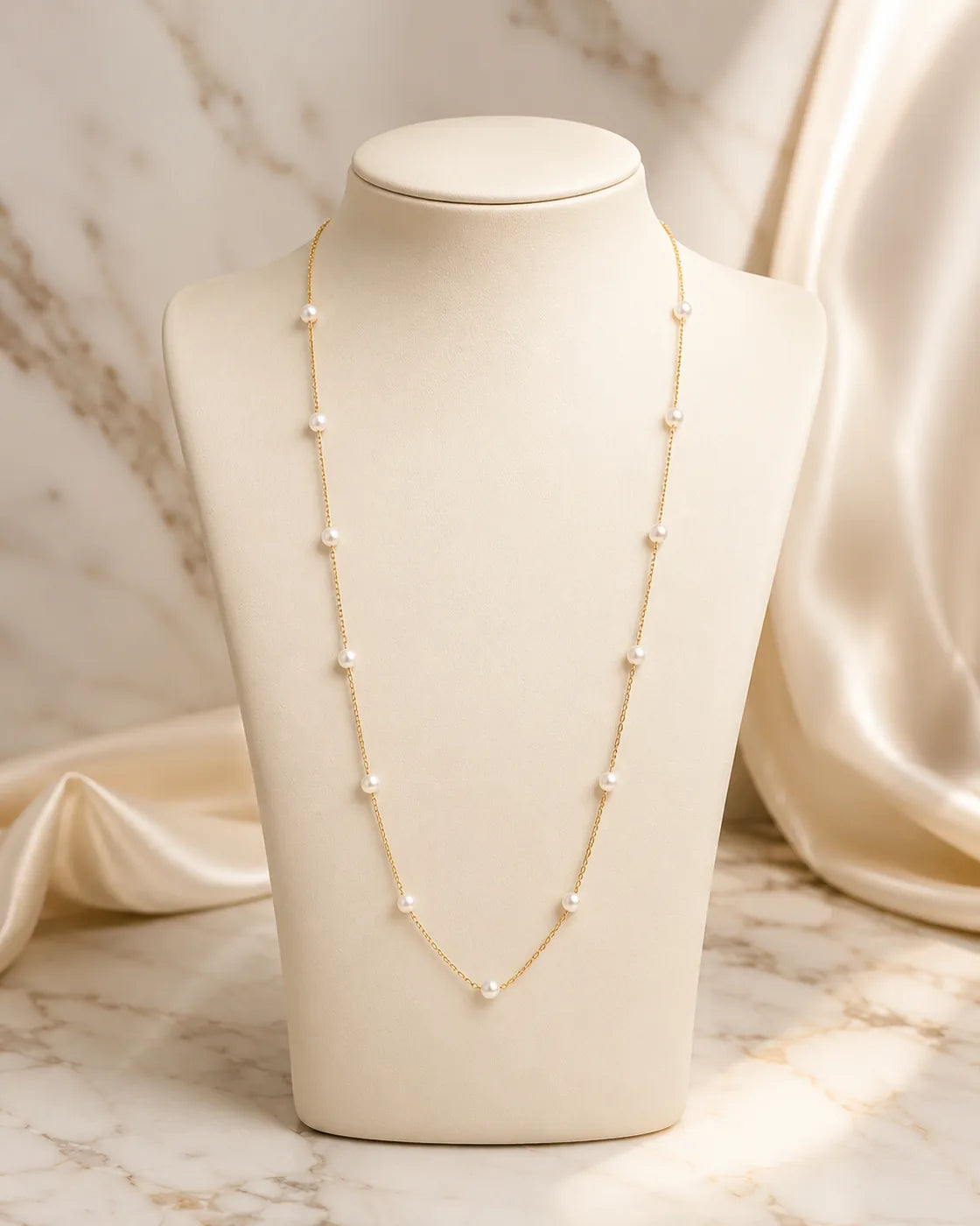 Golden Pearl Chain Necklace