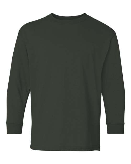 Custom Gildan 5400B Youth Long Sleeve T-Shirt blank garment in Forest Green