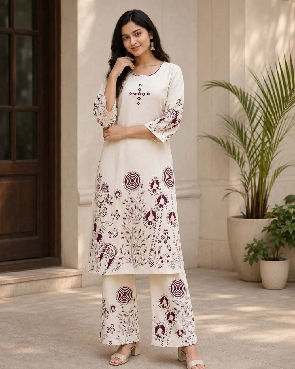 Aaradhya Ivory Handwork Palazzo Set