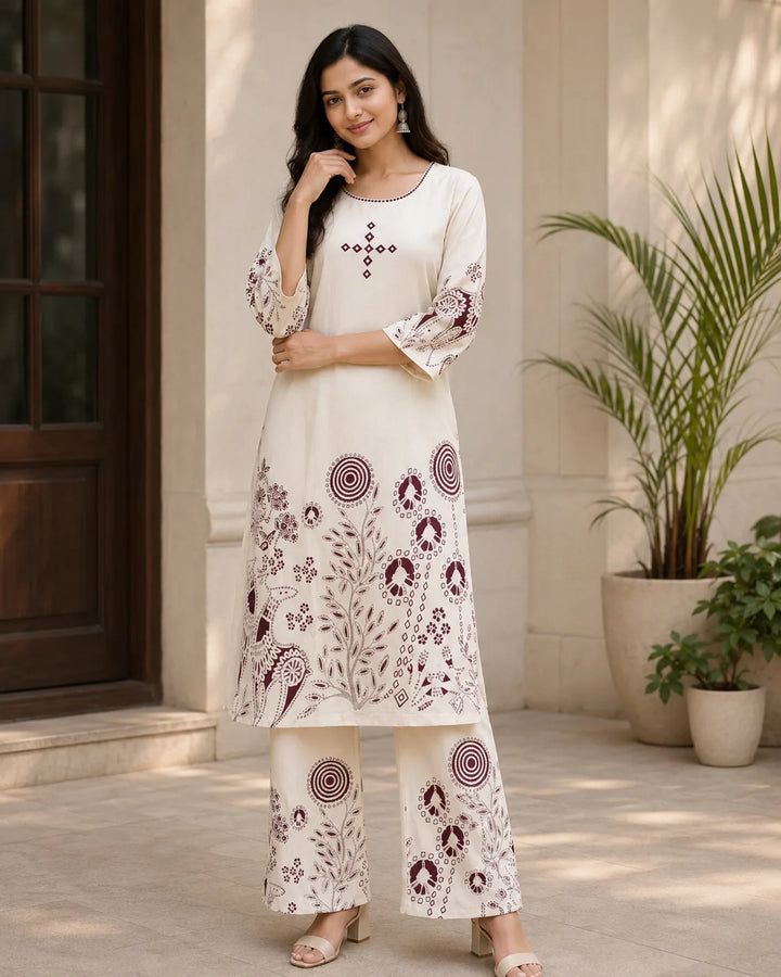 Aaradhya Ivory Handwork Palazzo Set