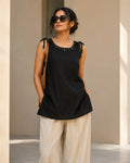 Vayra Mineral-Wash Tie-Shoulder Short Top