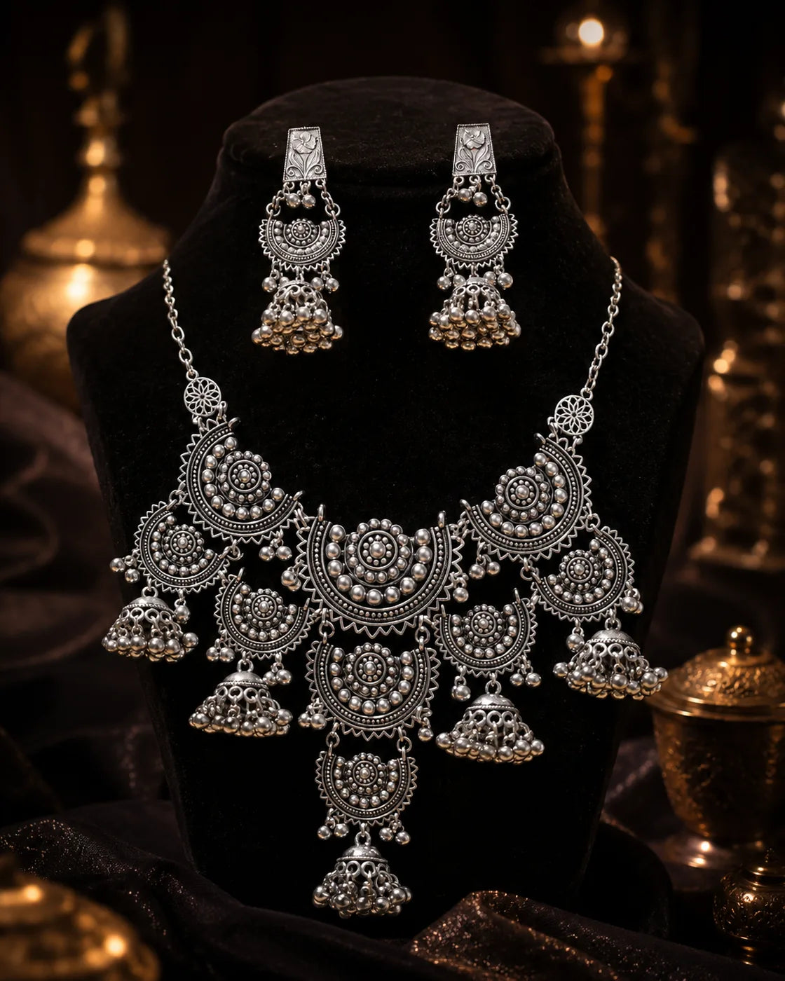 Royal Oxidized Jhumka Necklace Set