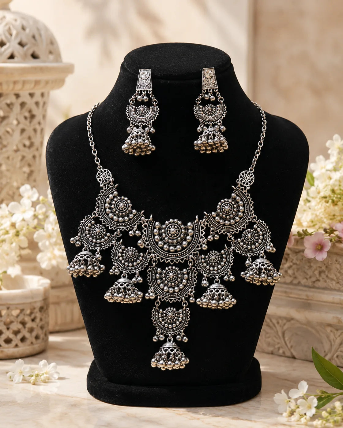 Royal Oxidized Jhumka Necklace Set - image 2