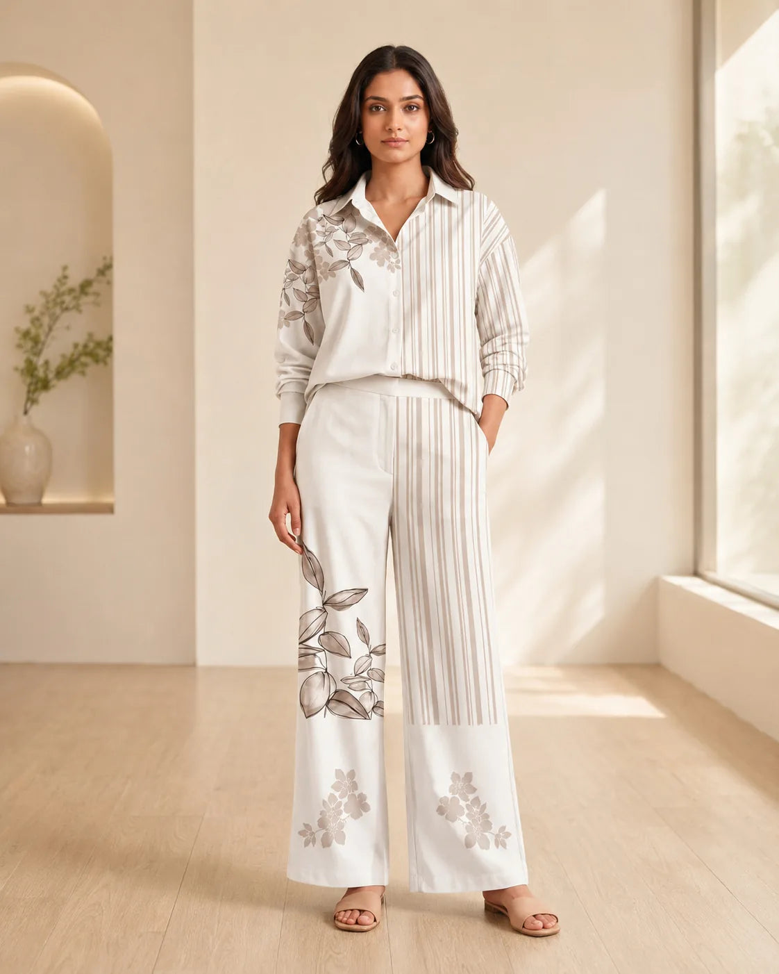Aveline Ivory Botanical Stripe Co-Ord Set
