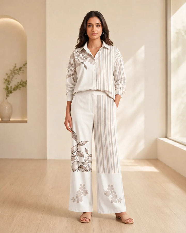 Aveline Ivory Botanical Stripe Co-Ord Set