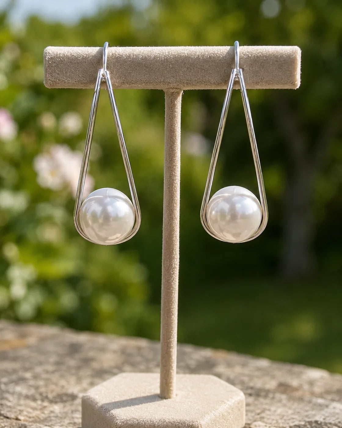 Silver Pearl Teardrop Earrings - image 3