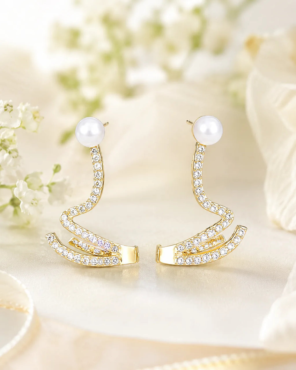 Pearl Curve Stud Earrings - image 3