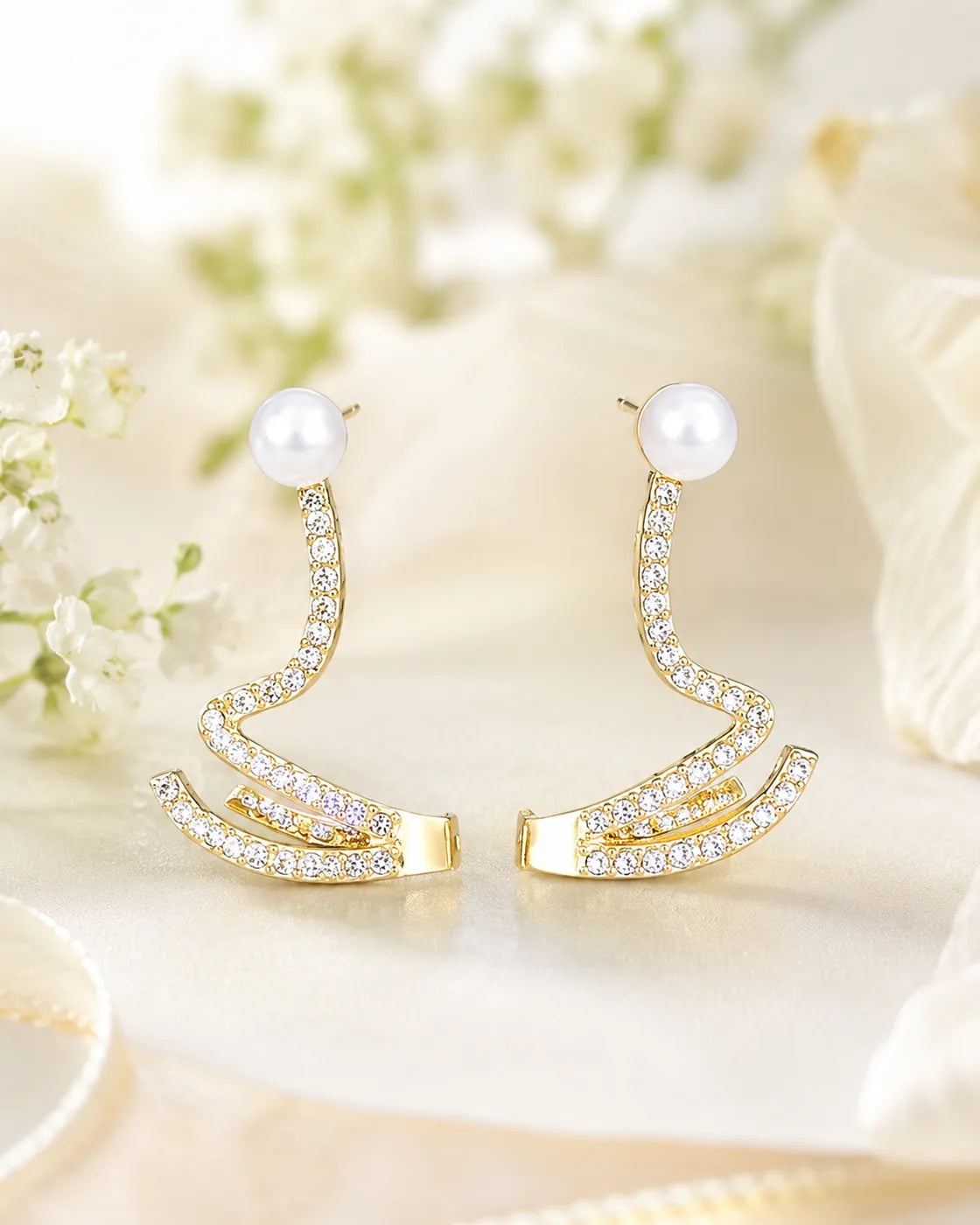 Pearl Curve Stud Earrings - image 3