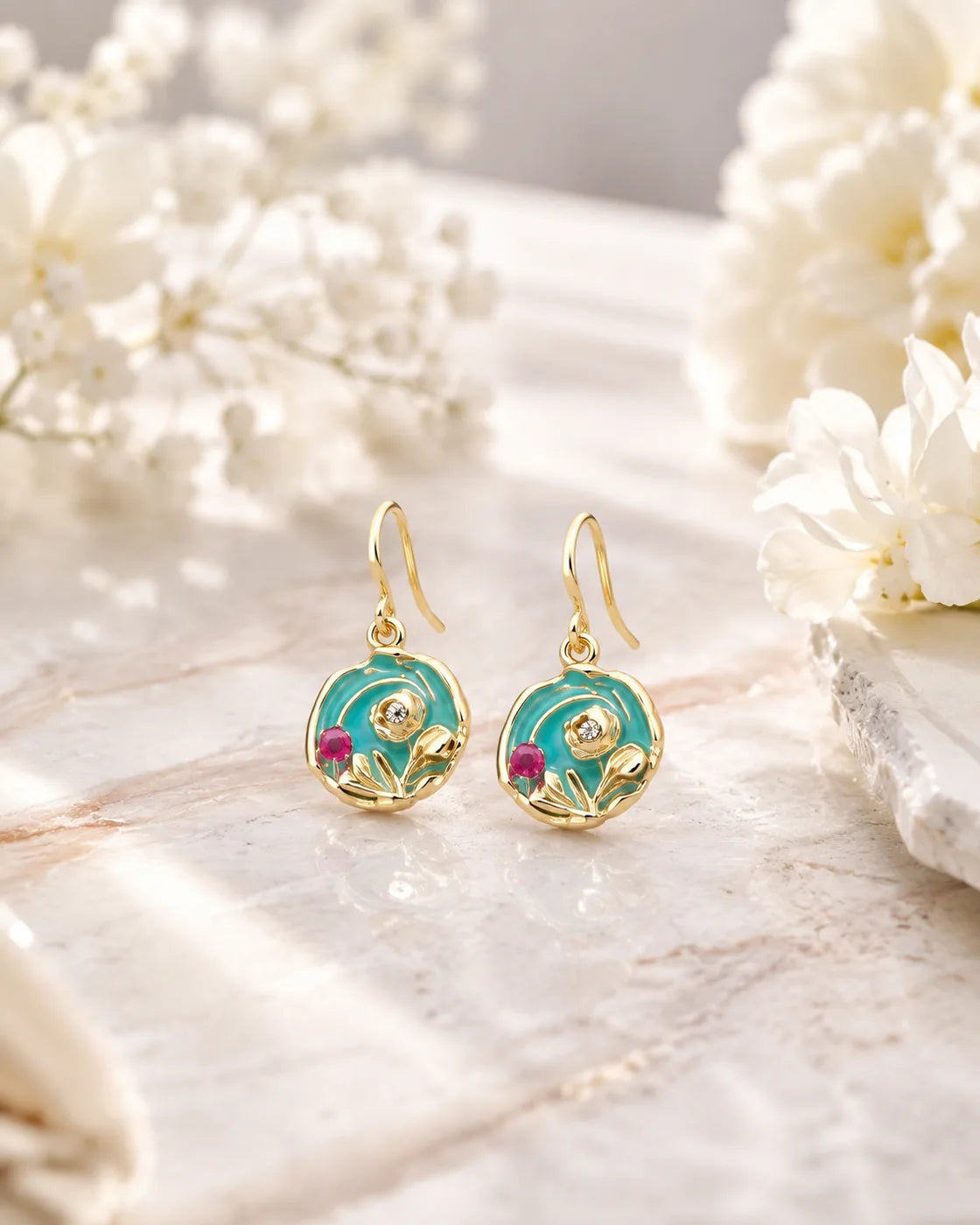 Aqua Rose Bloom Earrings - image 3