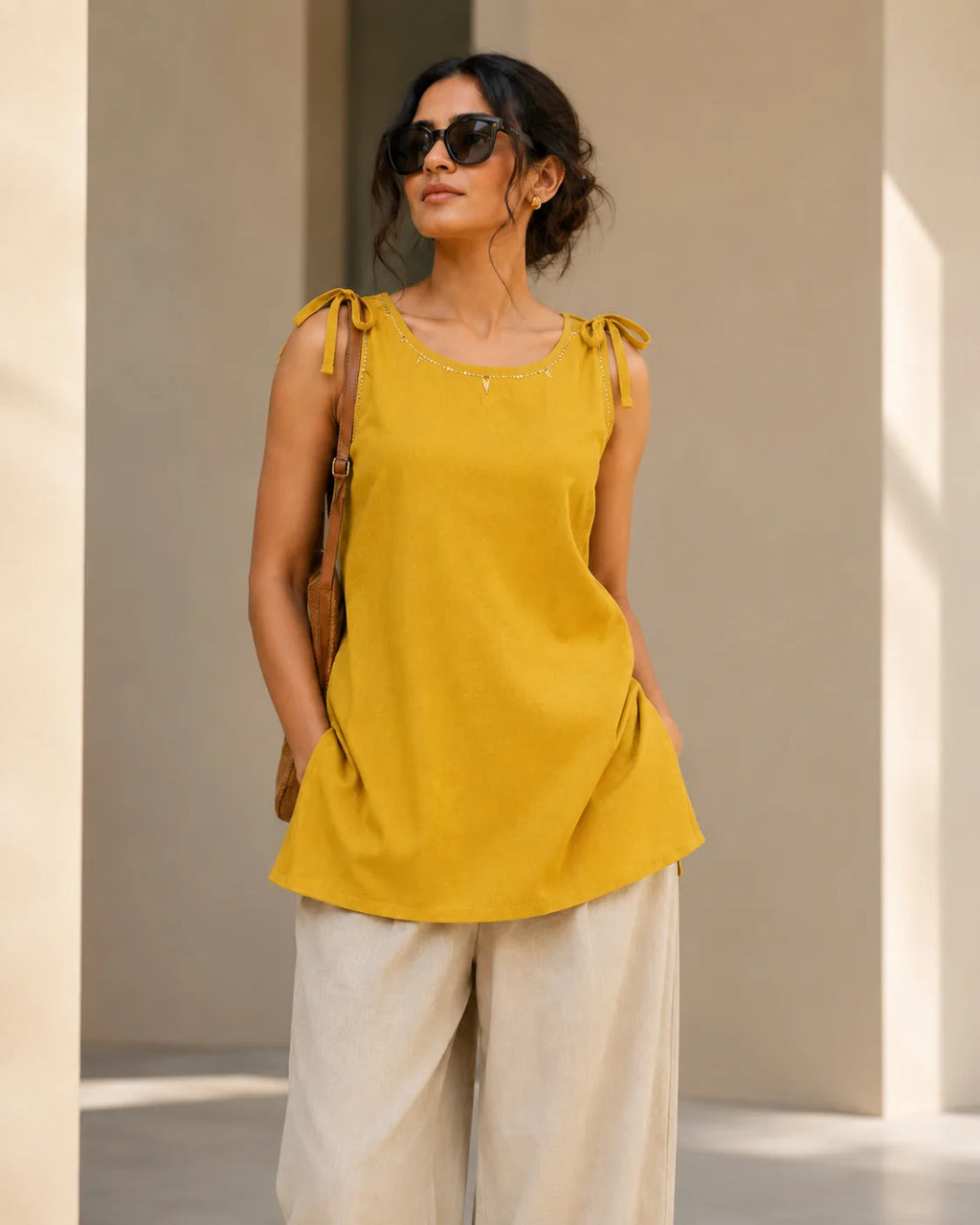Vayra Mineral-Wash Tie-Shoulder Short Top - image 2