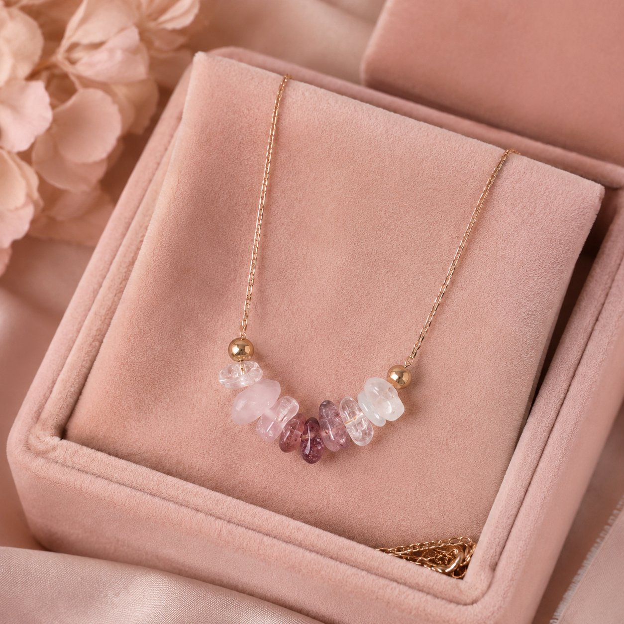 Blush Quartz Chip Bar Necklace