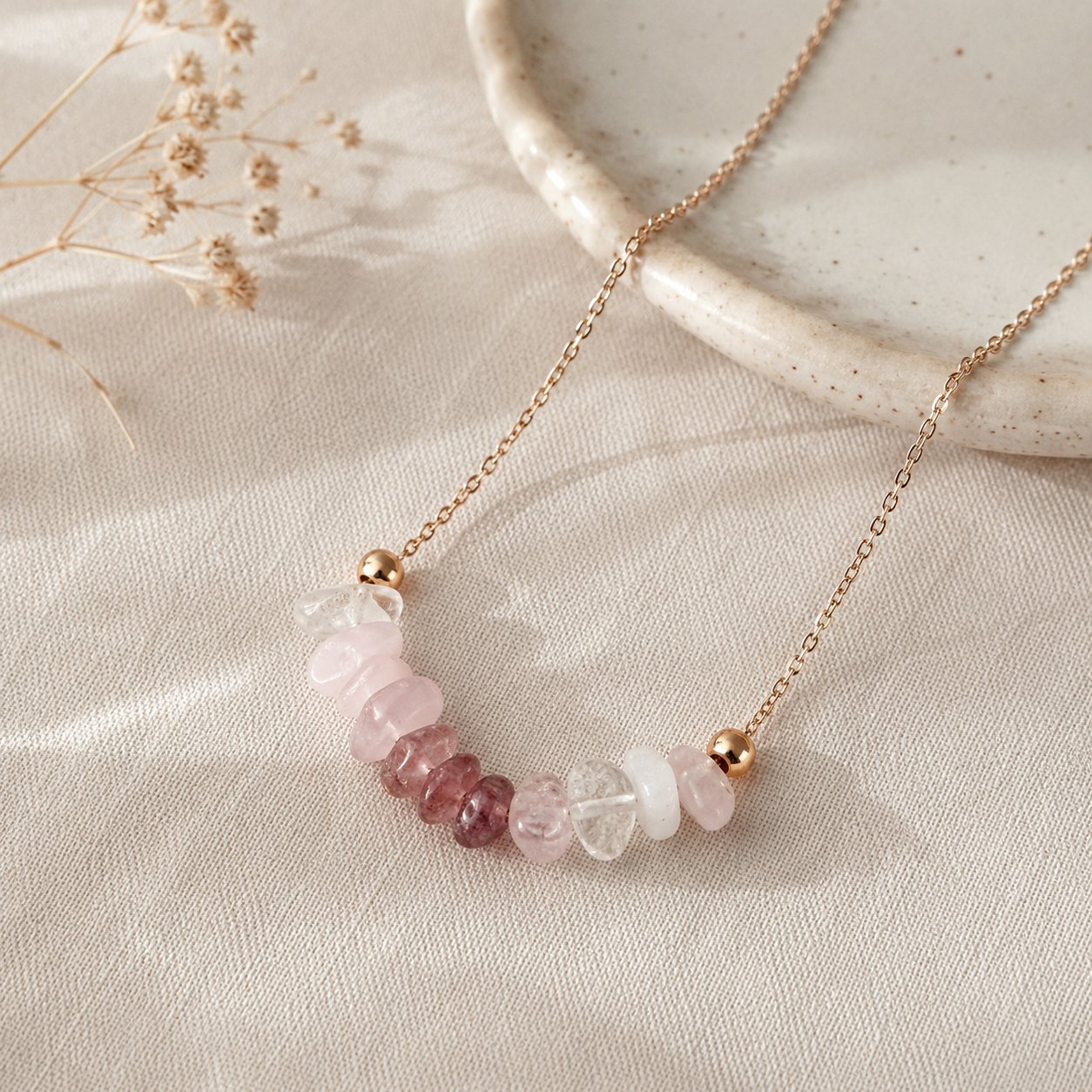 Blush Quartz Chip Bar Necklace