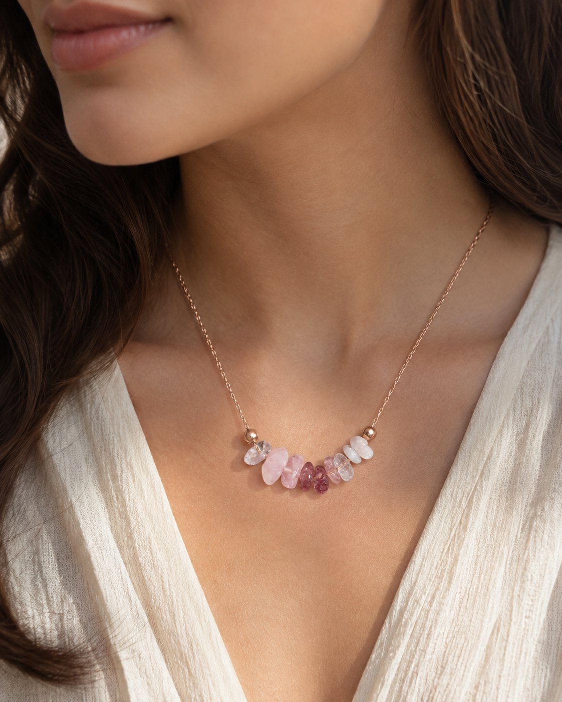 Blush Quartz Chip Bar Necklace