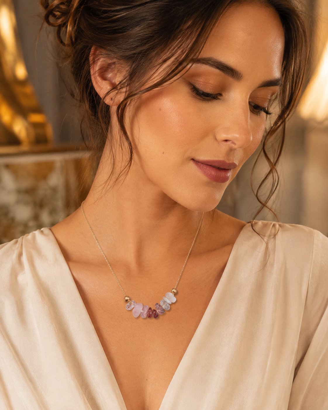 Blush Quartz Chip Bar Necklace