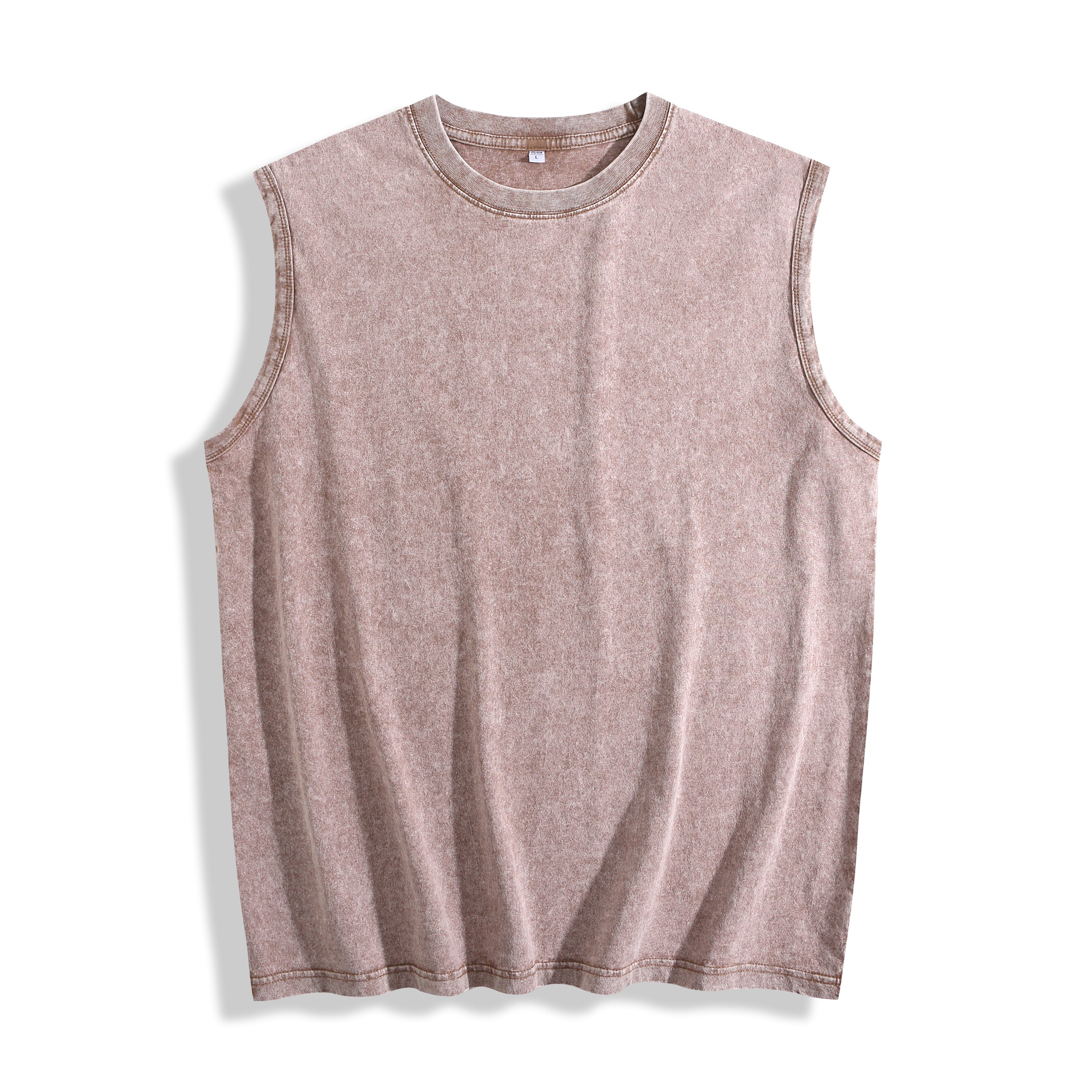 Custom Acid Wash Oversized Sleeveless Muscle Tee blank garment in Coffee