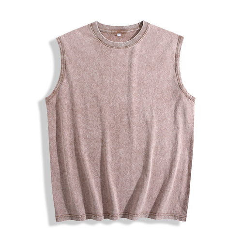 Custom Acid Wash Oversized Sleeveless Muscle Tee blank garment in Coffee