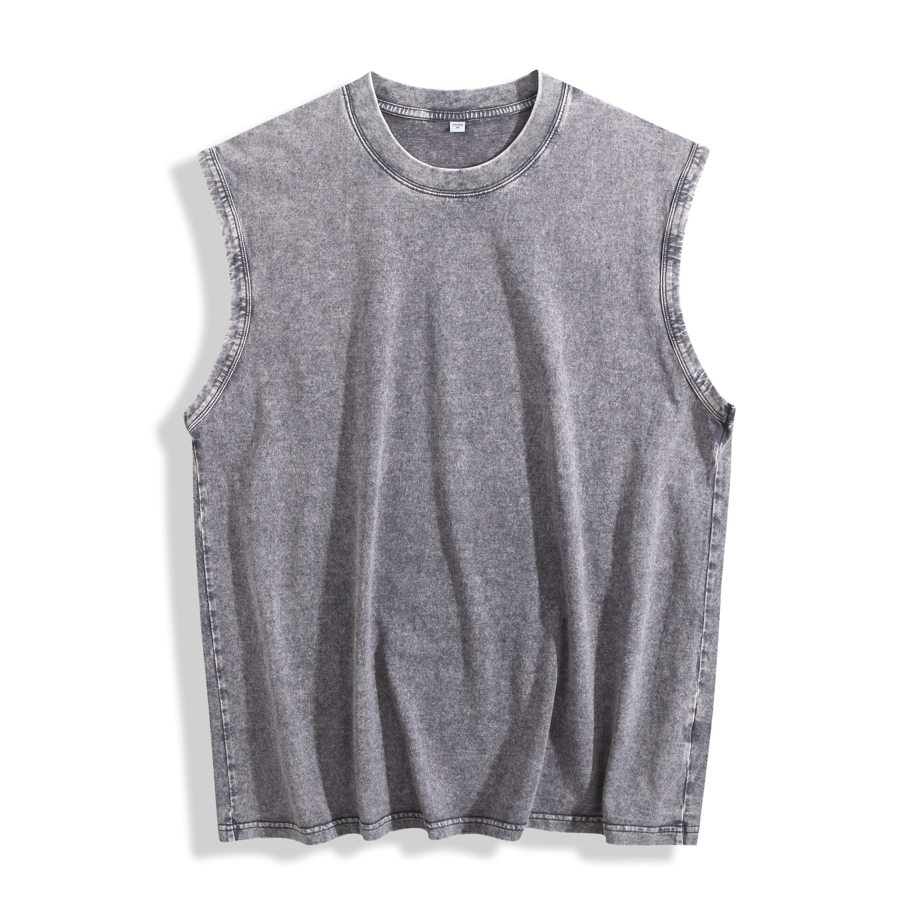 Custom Acid Wash Oversized Sleeveless Muscle Tee blank garment in Grey