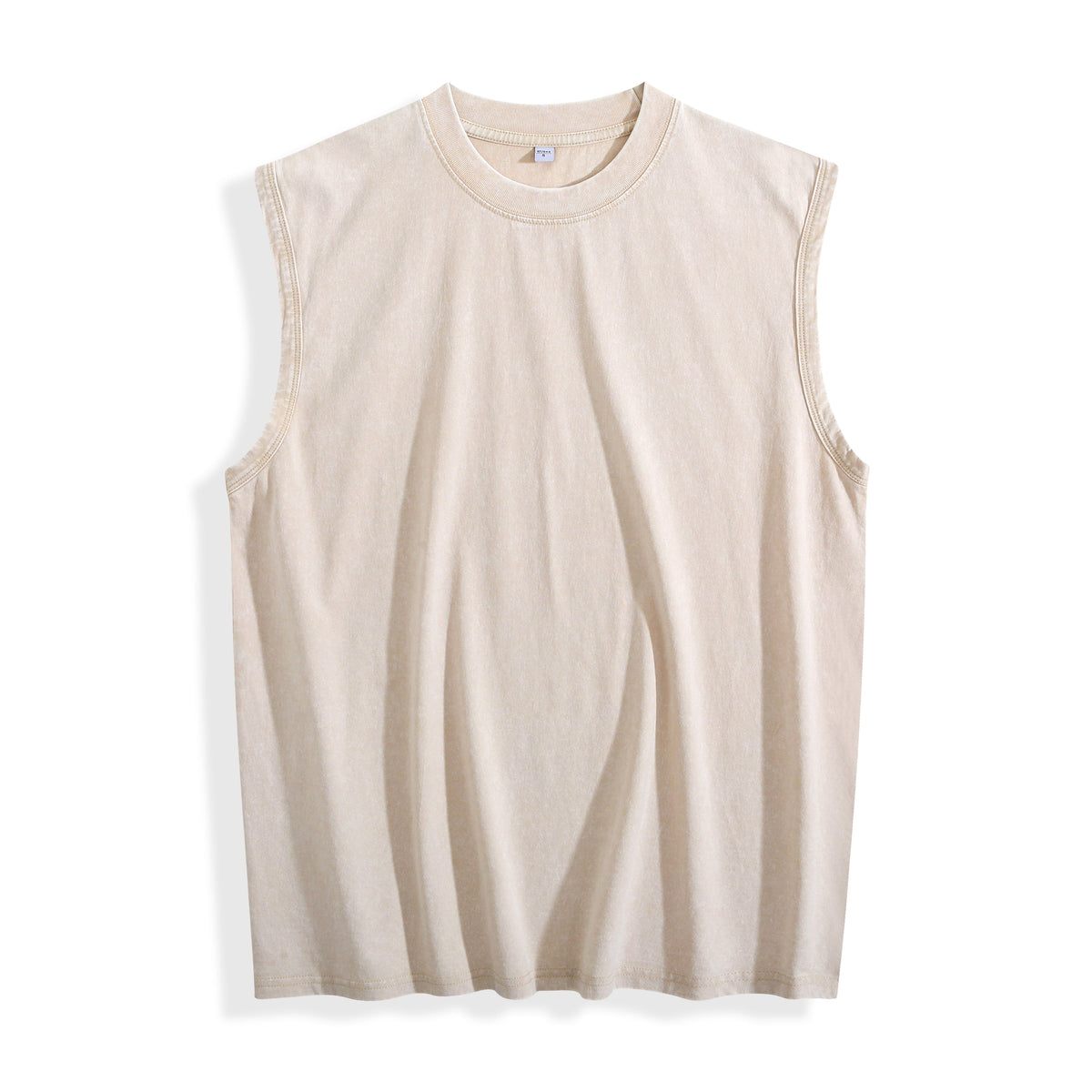 Custom Acid Wash Oversized Sleeveless Muscle Tee blank garment in Natural