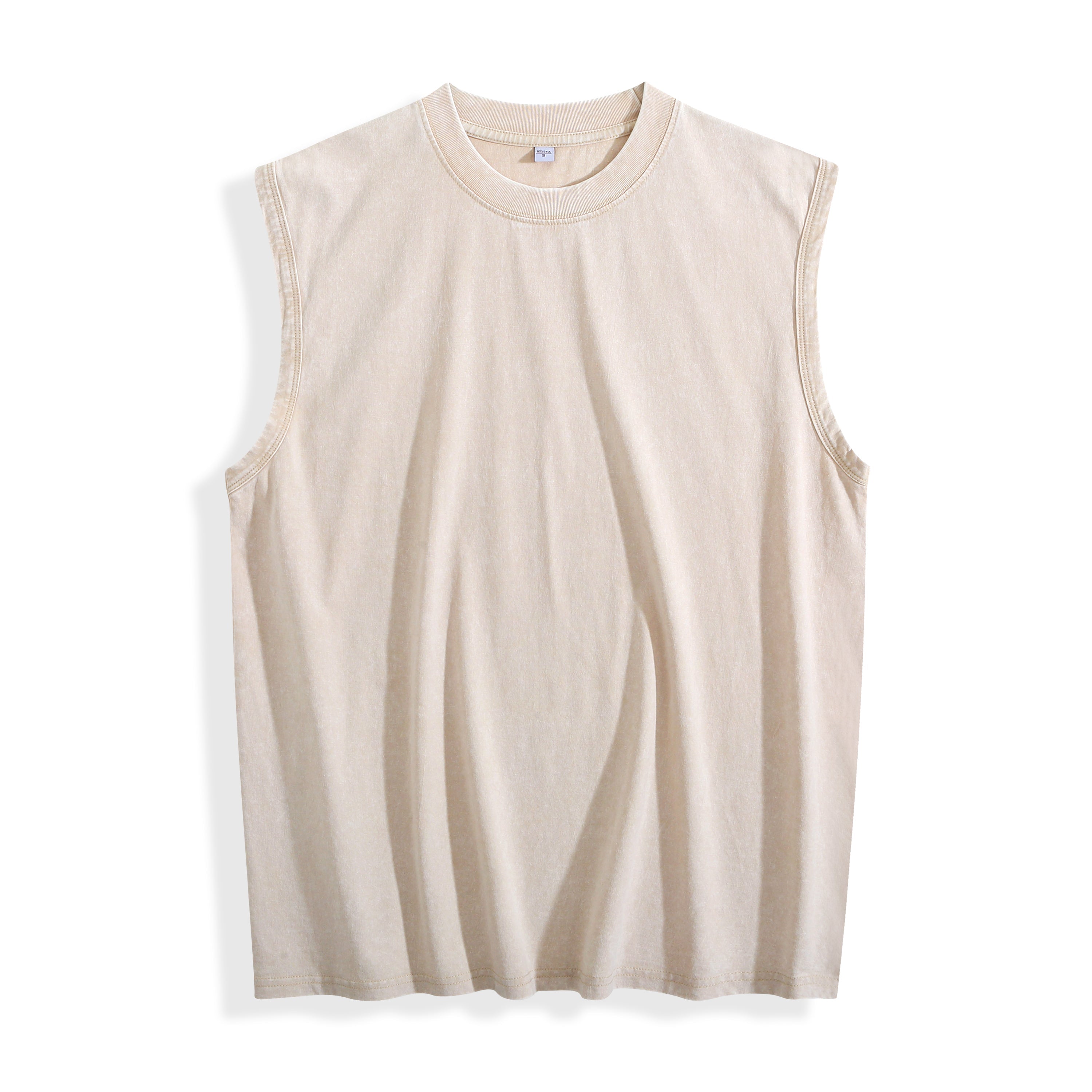 Custom Acid Wash Oversized Sleeveless Muscle Tee blank garment in Natural