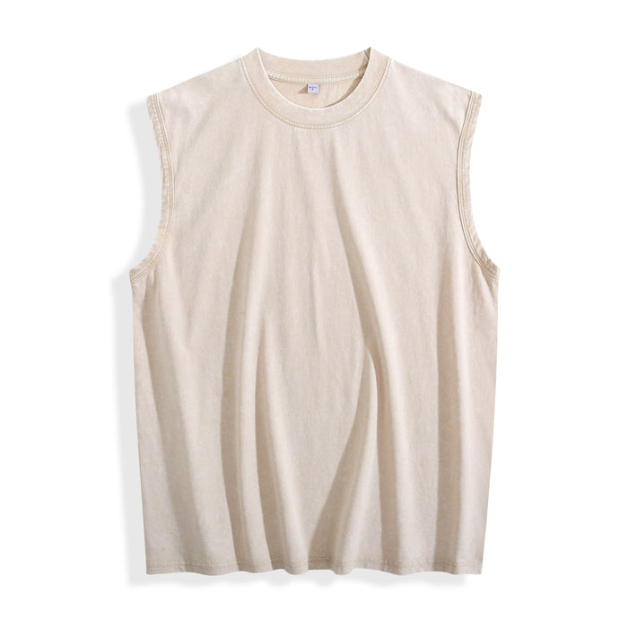 Custom Acid Wash Oversized Sleeveless Muscle Tee blank garment in Natural