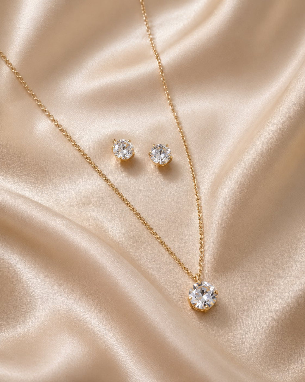 Classic Solitaire Necklace & Stud Set