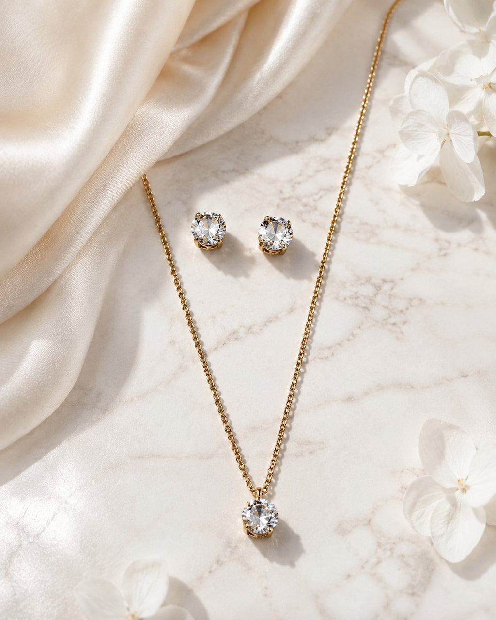 Classic Solitaire Necklace & Stud Set