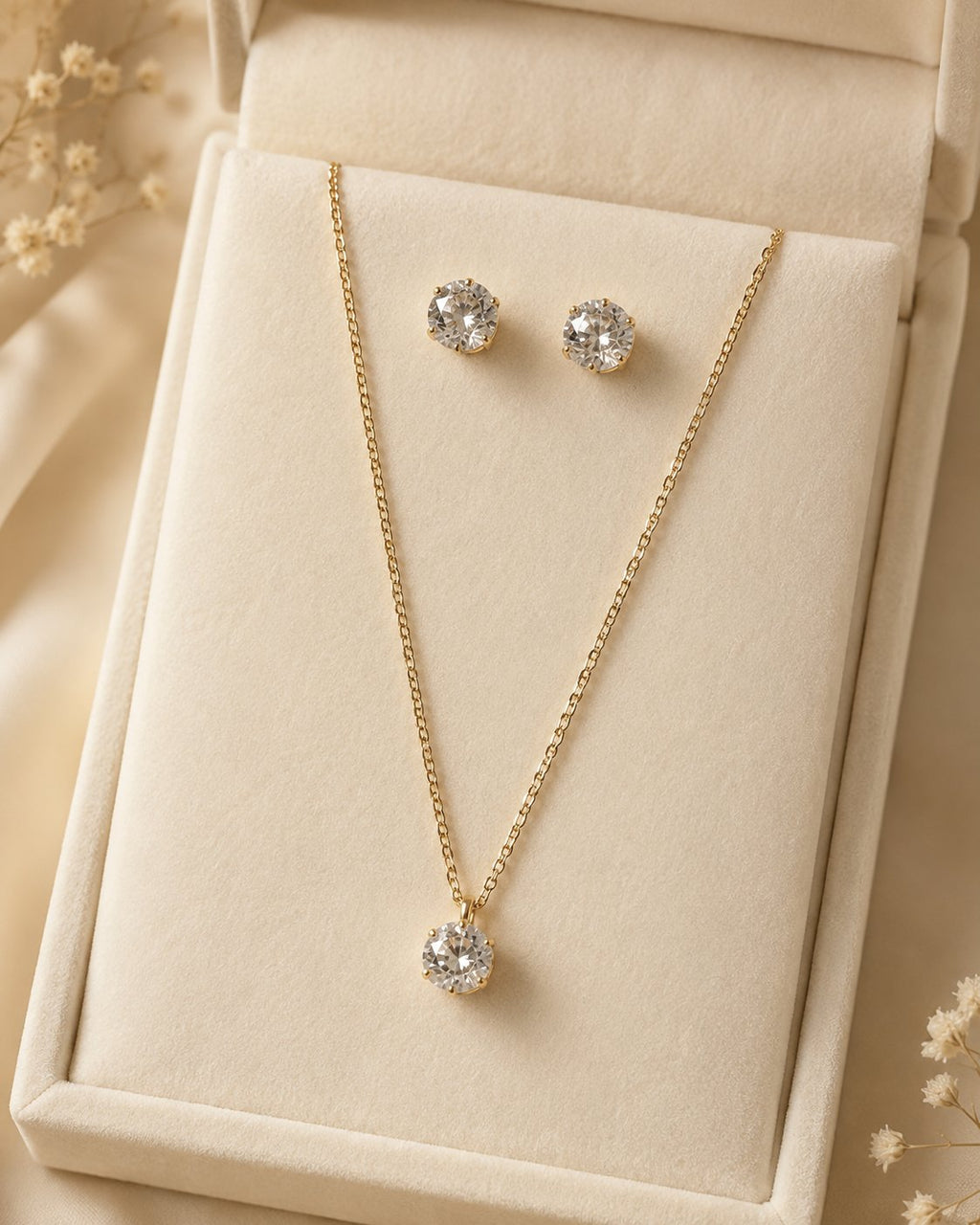 Classic Solitaire Necklace & Stud Set