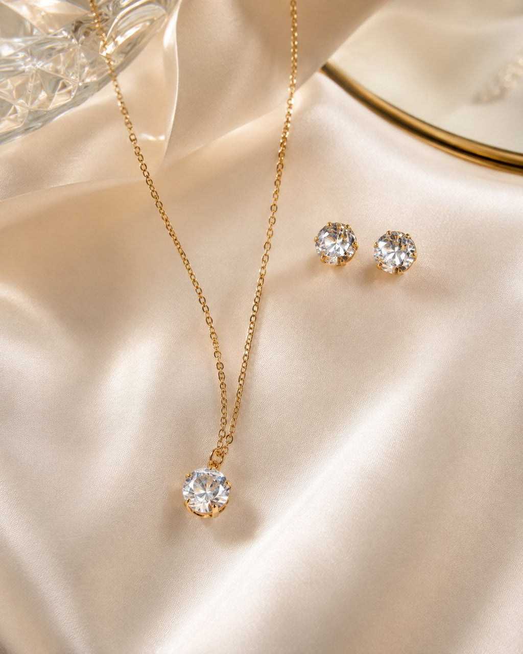 Classic Solitaire Necklace & Stud Set