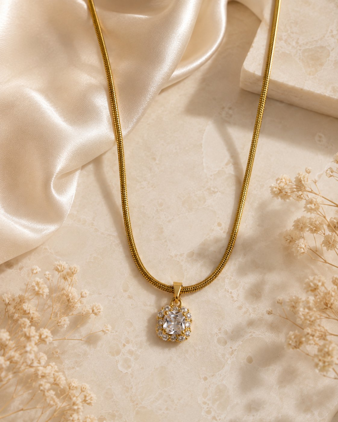Crystal Halo Solitaire Pendant Necklace