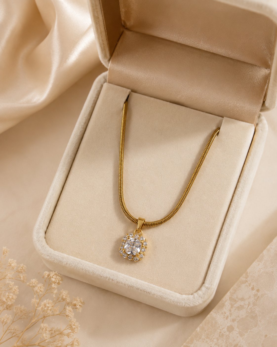 Crystal Halo Solitaire Pendant Necklace