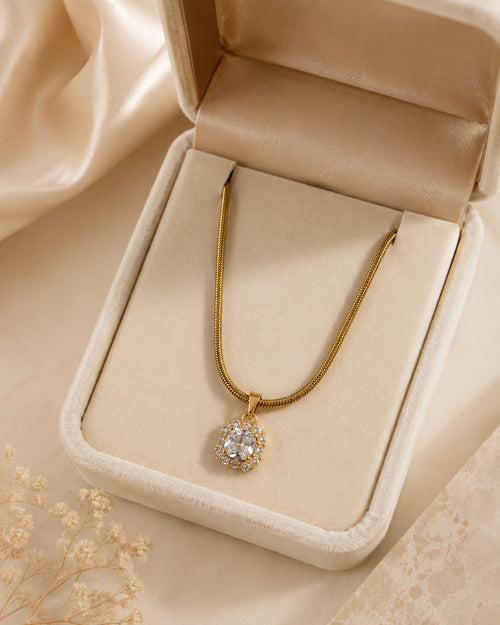 Crystal Halo Solitaire Pendant Necklace