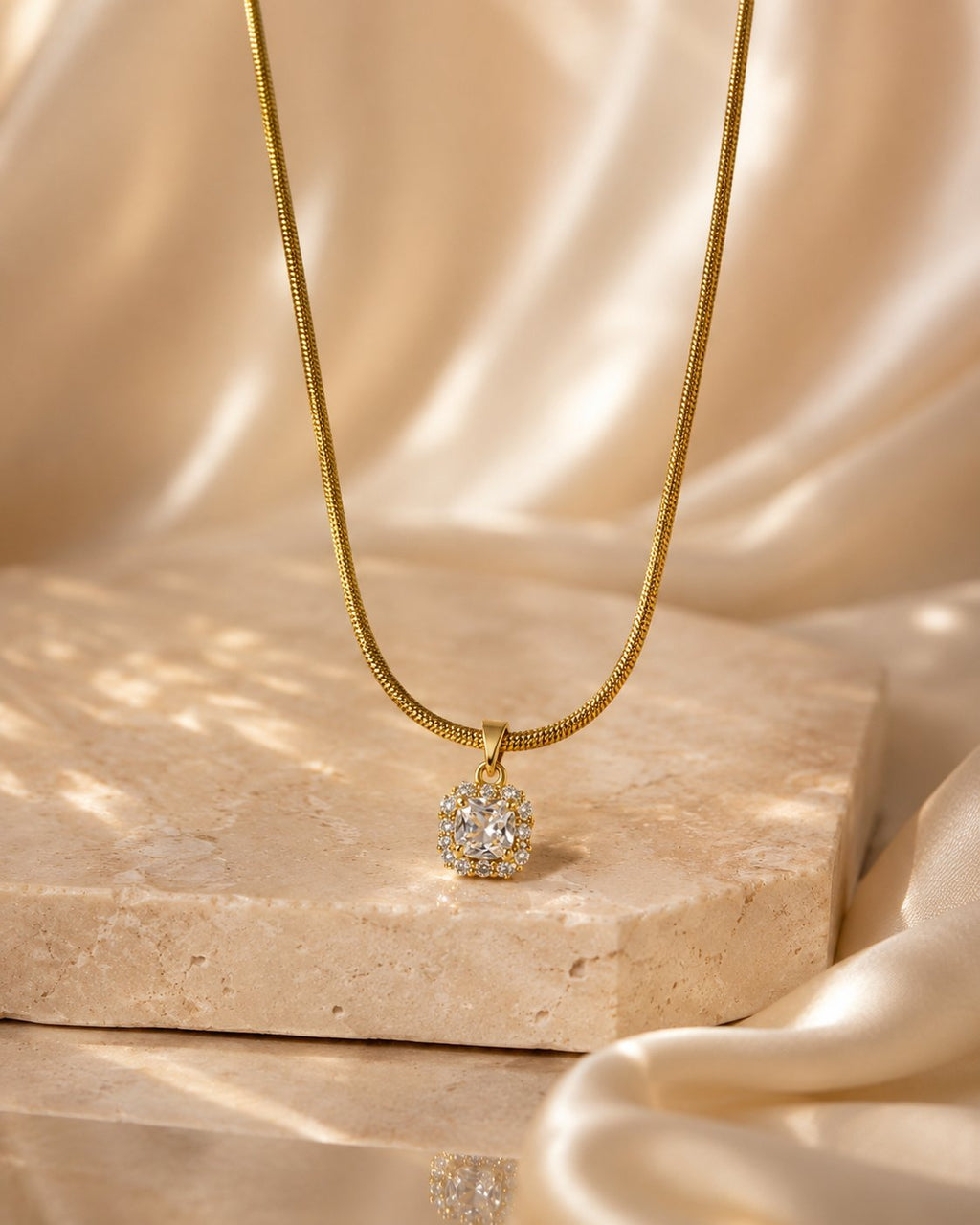 Crystal Halo Solitaire Pendant Necklace
