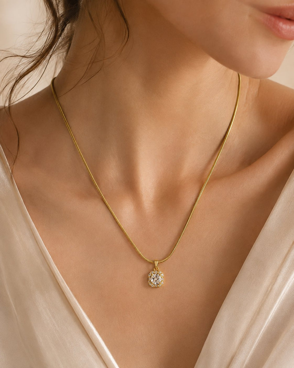 Crystal Halo Solitaire Pendant Necklace