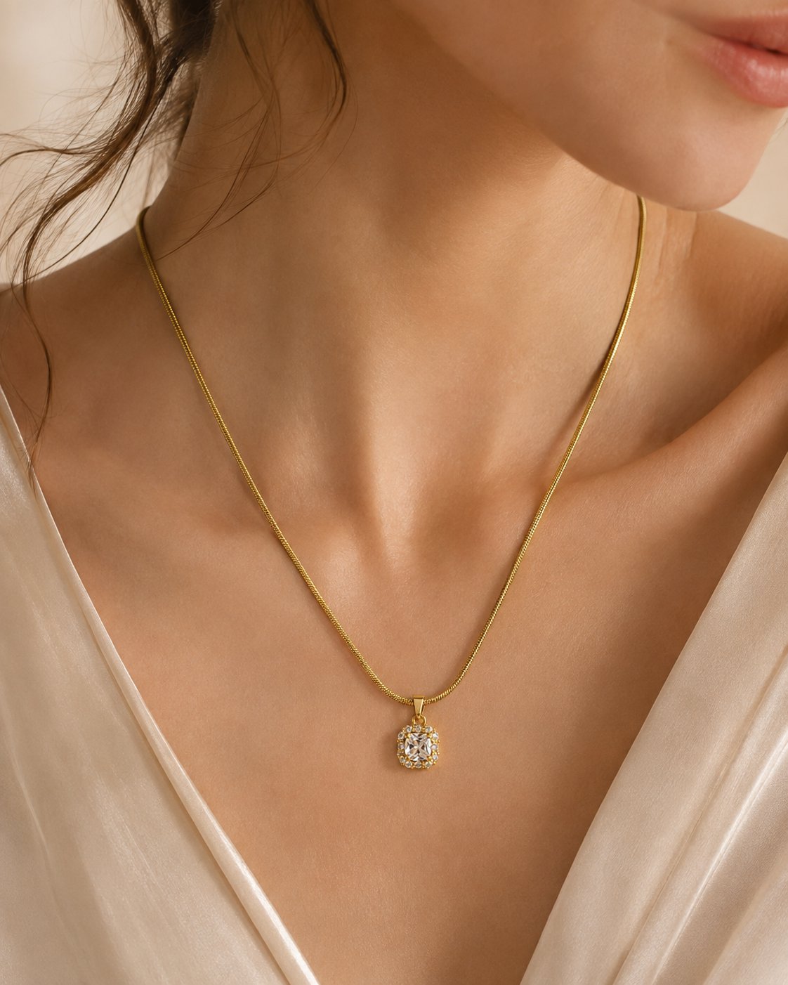 Crystal Halo Solitaire Pendant Necklace