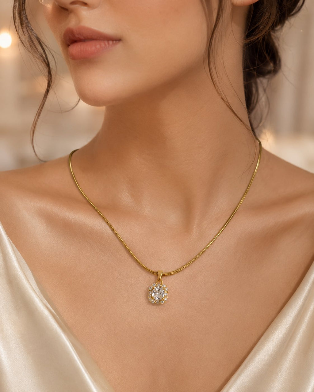 Crystal Halo Solitaire Pendant Necklace