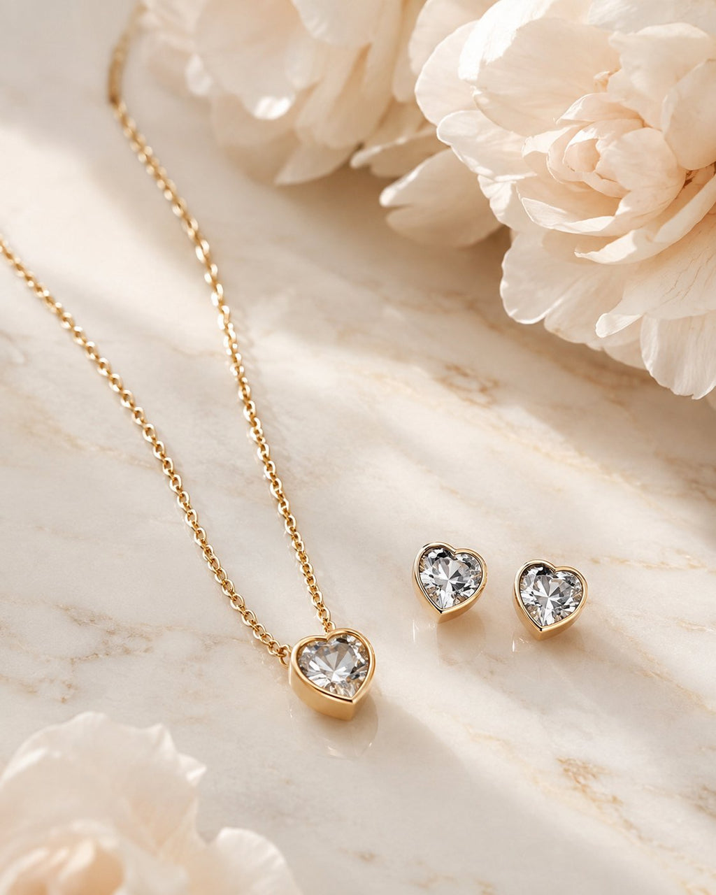 Crystal Heart Necklace & Stud Set